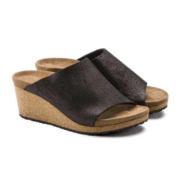 Birkenstock Namica Narrow Wedge Sandal (Women) - Washed Metallic Antique Black Suede Sale