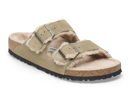 Birkenstock Arizona Slide Sandal (Women) - Taupe Suede Sandcastle Shearling For Discount