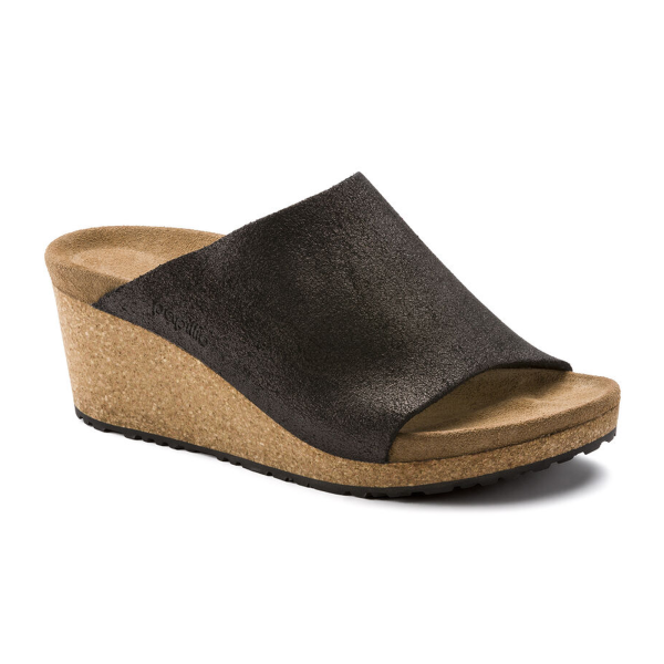 Birkenstock Namica Narrow Wedge Sandal (Women) - Washed Metallic Antique Black Suede Sale