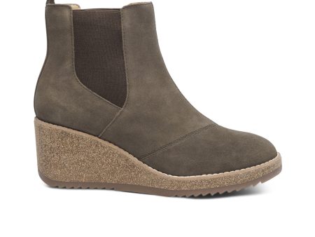 Aetrex Dawn Wedge Boot (Women) - Olive Leather on Sale