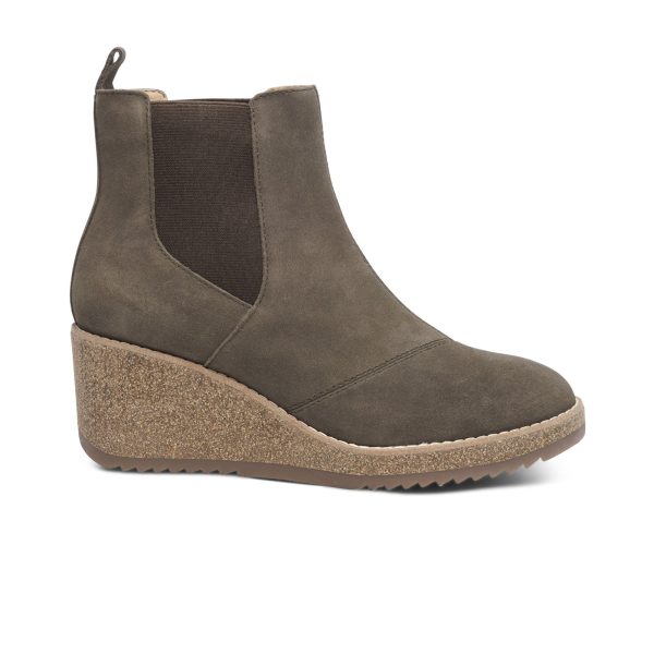 Aetrex Dawn Wedge Boot (Women) - Olive Leather on Sale