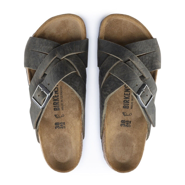 Birkenstock Lugano Slide Sandal (Men) - Camberra Faded Khaki Oiled Leather Online