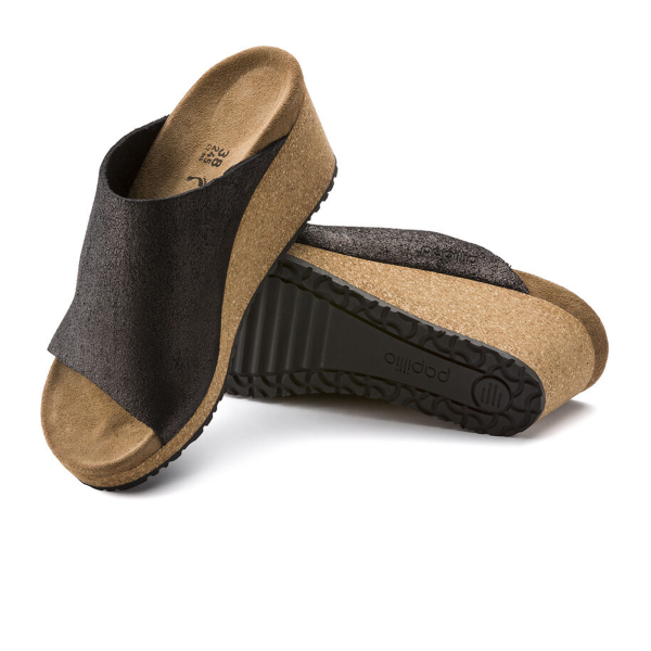 Birkenstock Namica Narrow Wedge Sandal (Women) - Washed Metallic Antique Black Suede Sale