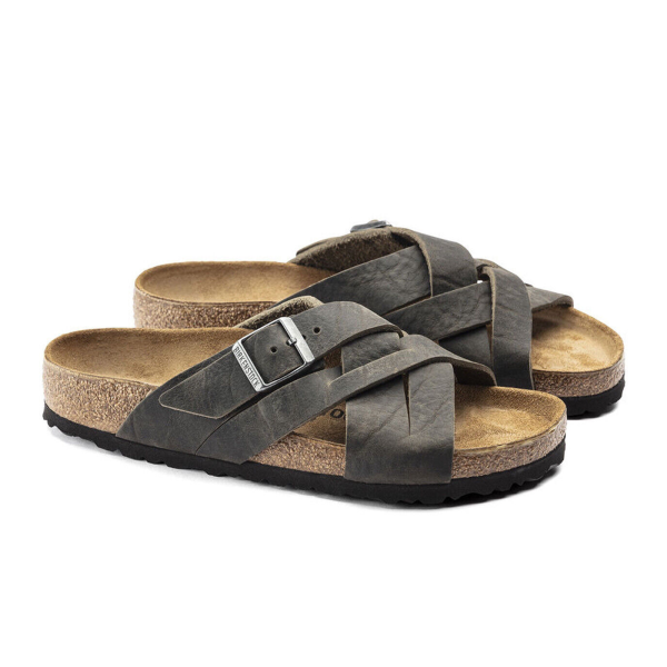 Birkenstock Lugano Slide Sandal (Men) - Camberra Faded Khaki Oiled Leather Online