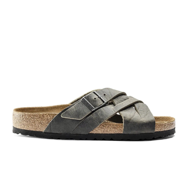 Birkenstock Lugano Slide Sandal (Men) - Camberra Faded Khaki Oiled Leather Online