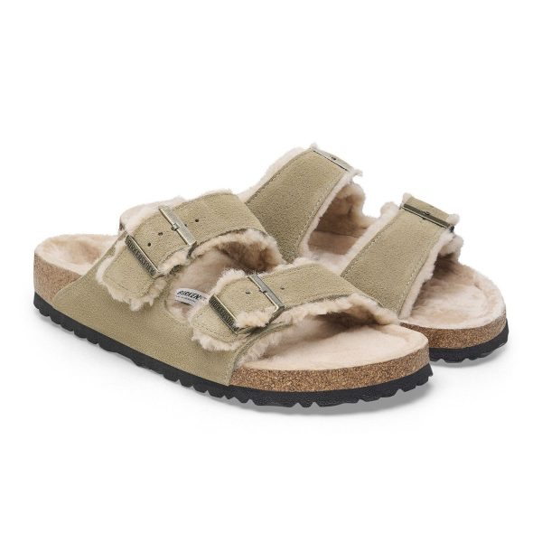 Birkenstock Arizona Slide Sandal (Women) - Taupe Suede Sandcastle Shearling For Discount