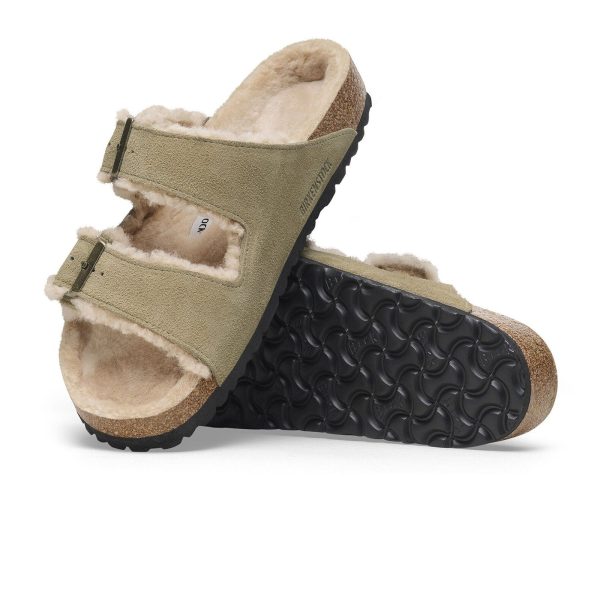 Birkenstock Arizona Slide Sandal (Women) - Taupe Suede Sandcastle Shearling For Discount