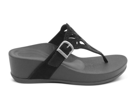 Aetrex Tasha Wedge Sandal (Women) - Black For Cheap