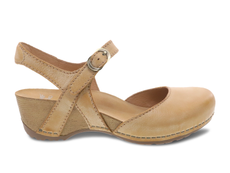 Dansko Tiffani Wedge Sandal (Women) - Tan Milled Burnished Fashion