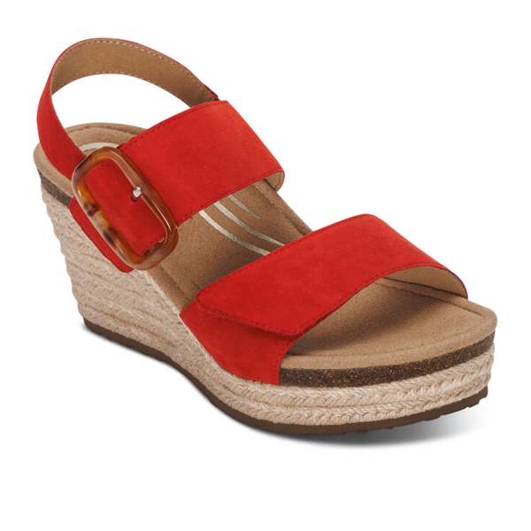 Aetrex Ashley Wedge Sandal (Women) - Poppy Suede For Discount