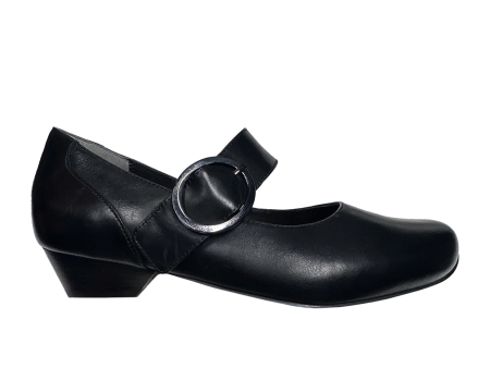 Ziera Candy Wide Heeled Mary Jane (Women) - Black Leather Online Hot Sale