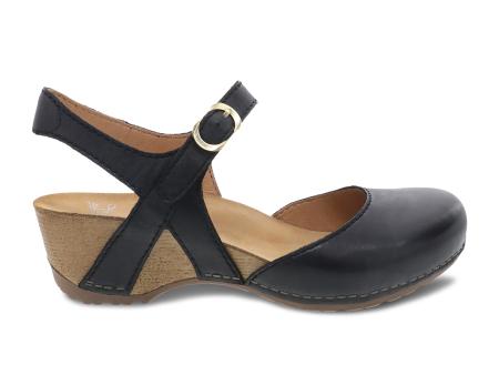 Dansko Tiffani Wedge Sandal (Women) - Black Milled Burnished Fashion