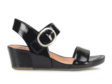 Sofft Vaya Wedge Sandal (Women) - Black Crinkle Patent Supply