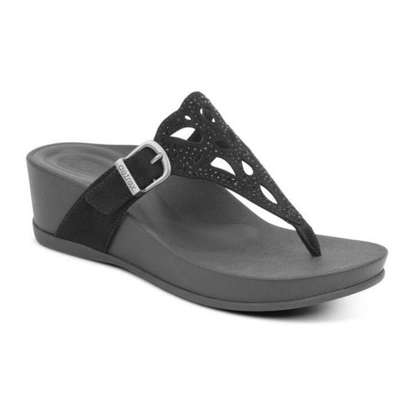 Aetrex Tasha Wedge Sandal (Women) - Black For Cheap