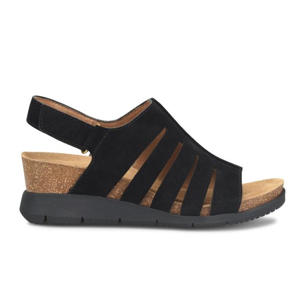 Comfortiva Scottie Wedge Sandal (Women) - Black Cow Suede For Cheap