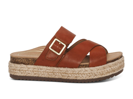 Aetrex Alyssa Platform Slide Sandal (Women) - Cognac Leather Sale