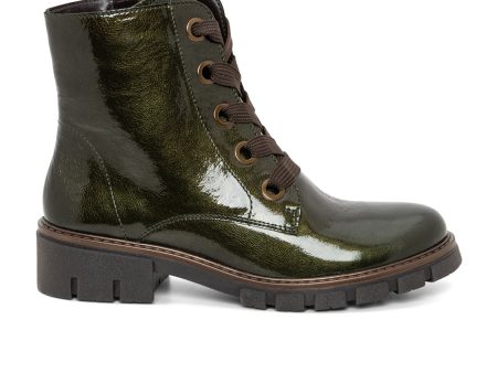 Ara Debbie Combat Boot (Women) - Forest Metallic Patent Sale