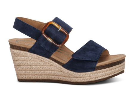 Aetrex Ashley Wedge Sandal (Women) - Navy Suede For Cheap