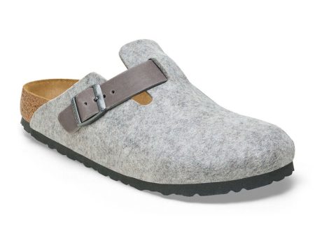 Birkenstock Boston Clog (Men) - Light Gray Leather Iron Wool Online Hot Sale