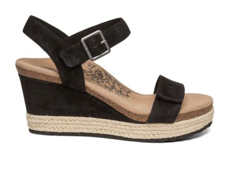 Aetrex Sydney Wedge Sandal (Women) - Black Suede Hot on Sale