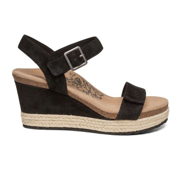 Aetrex Sydney Wedge Sandal (Women) - Black Suede Hot on Sale