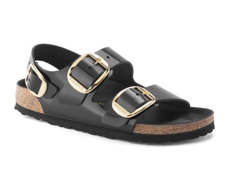 Birkenstock Milano Big Buckle Narrow Backstrap Sandal (Women) - High Shine Black Leather Supply