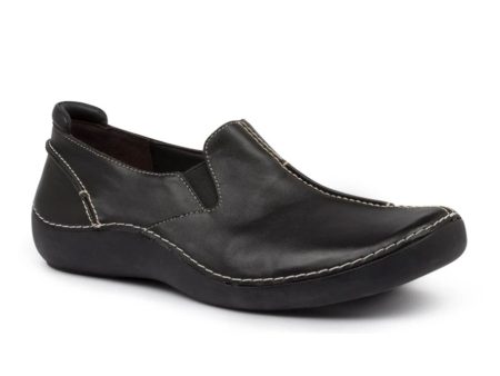 Ziera Luis Extra Wide Slip On (Women) - Black Leather Online Hot Sale